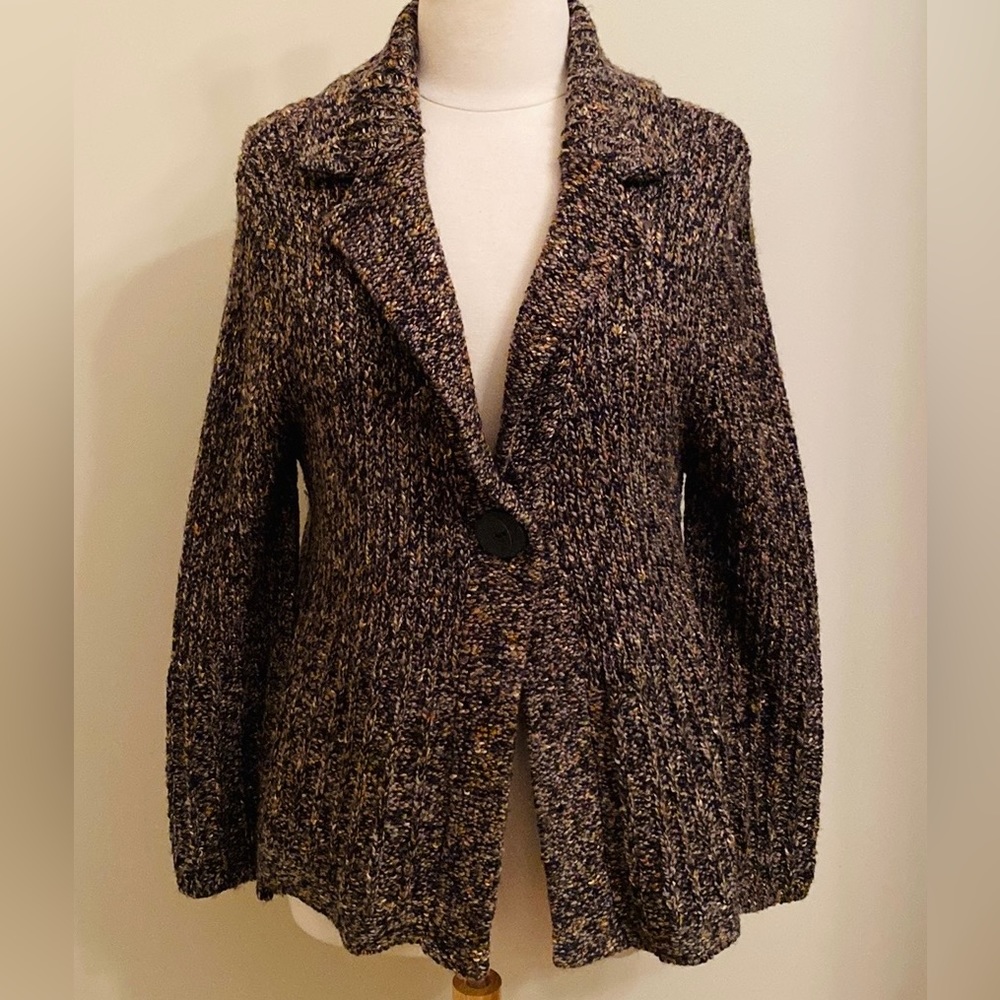 Alps Gray Orange Brown SZ L Cabincore Outdoorsy Gorpcore Knit Cardigan Sweater